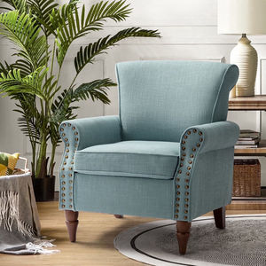 Sillón Moderno con Respaldo Alto para el Hogar, Tapizado en Tela con Decoración de Tachuelas, Sillón para Sala de Estar con Patas de Madera Maciza - Product Image 1