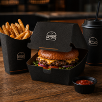 Emballage alimentaire personnalisé avec logo pour cheeseburger, poulet frit, frites, boîte en carton jetable pour emporter, restaurant pour chaînes de cafés
