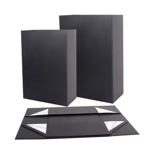 Belanja hadiah desain grosir Logo kustom kertas hitam persegi magnetik kotak lipat dengan perekat