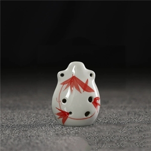 Mini Ocarina de 6 Orificios, Pintada a Mano con Patrón de Hojas de Bambú, Flauta de Cerámica Brillante con Orificios para Cordón, para Enseñanza Musical y Recuerdo - Product Image 3