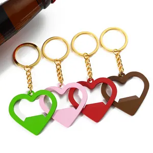 Factory Custom Keychain Logo Wholesale Key Chain Metal Zinc Alloy Printed Colorful Heart Shape Beer Bottle Opener Keychain