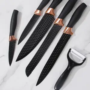 High Carbon Nonstick Kitchen Santuko Knife Multifunctional 3Cr13 Black Kitchen Cooking Chef Knife Set