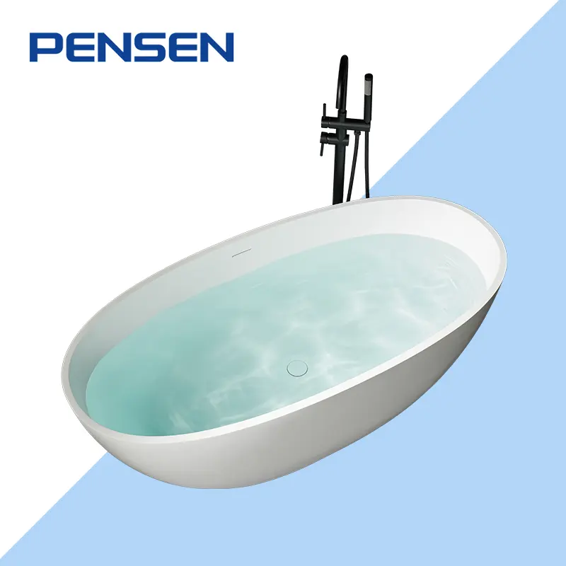 Fabbrica OEM/ODM vendita calda Hotel bagno in pietra artificiale Freestanding vasca da bagno per adulti ovale in acrilico ammollo vasca da bagno