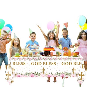 Mantel Desechable de Plástico Impreso con Flores Rosas para Bautizo, Diseño Moderno, <span class=keywords><strong>Dios</strong></span> Bendiga, para Niñas, Iglesia y Comunión - Product Image 4