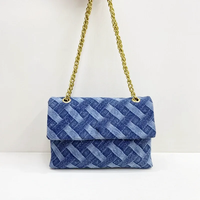 Sac à main bandoulière de luxe pour femme de marque célèbre, en jean rayé, avec doublure en polyester et décoration lettres, idéal pour l'hiver