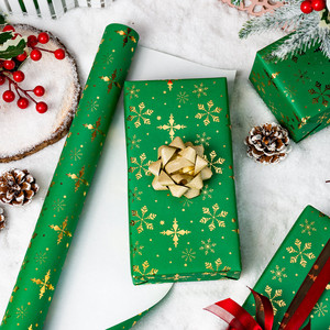 Green Gold Snowflake <b>Pattern</b> Gift Wrapping <b>Paper</b> Roll Metallized Double Side Eco-Friendly for Holiday Packaging - Product Image 1