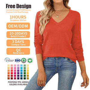 เสื้อสเวตเตอร์ไหมพรมคอวี แขนยาว แฟชั่นขายส่ง สำหรับฤดูใบไม้ร่วงและฤดูหนาว ผลิตตามสั่ง ผ้าฝ้าย สำหรับผู้หญิง - Product Image 2