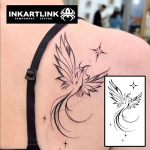 INKARTLINK Autocollant de <span class=keywords><strong>tatouage</strong></span> Phénix, Art d'oiseau épuré, Phénix élégant, Esthétique étoiles émergentes, Motifs végétaux, 15 jours, Fournitures en gros - Product Image 2