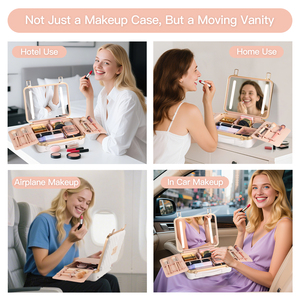 Valise à maquillage professionnelle OBOX avec <span class=keywords><strong>miroir</strong></span>, rangement pour pinceaux, cadre en aluminium ABS, compartiments, charnières de type <span class=keywords><strong>livre</strong></span> - Product Image 2