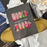 Lot de 10 faux ongles en gel à presser, motif floral tropical, forme cercueil moyenne, faits à la main, réutilisables pour les vacances d'été à la plage