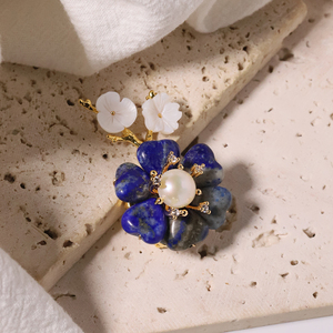 Perle naturelle <span class=keywords><strong>Lapis</strong></span> <span class=keywords><strong>Lazuli</strong></span> fleur branche <span class=keywords><strong>broche</strong></span> coréenne femmes bijoux de luxe mode femmes et filles cadeaux GO0575 - Product Image 3