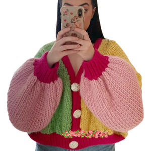 Pull en tricot pour femme, personnalisé OEM & ODM, crocheté à la main, pour l'hiver, cardigan en tricot pour femme - Product Image 1