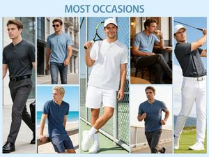 Nuevas Camisetas de Golf a Rayas Henley para <span class=keywords><strong>Hombre</strong></span>, Camisetas de Manga Corta que Absorben la Humedad y se Secan Rápidamente, Transpirables, de Nailon/Spandex, OEM - Product Image 6