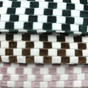 Knit Warp Cationic Rib Drop Stitch Jacquard Flannel Fleece Fabric Checker Dobby Cation Flano Flannel Fleece Fabric for Blanket