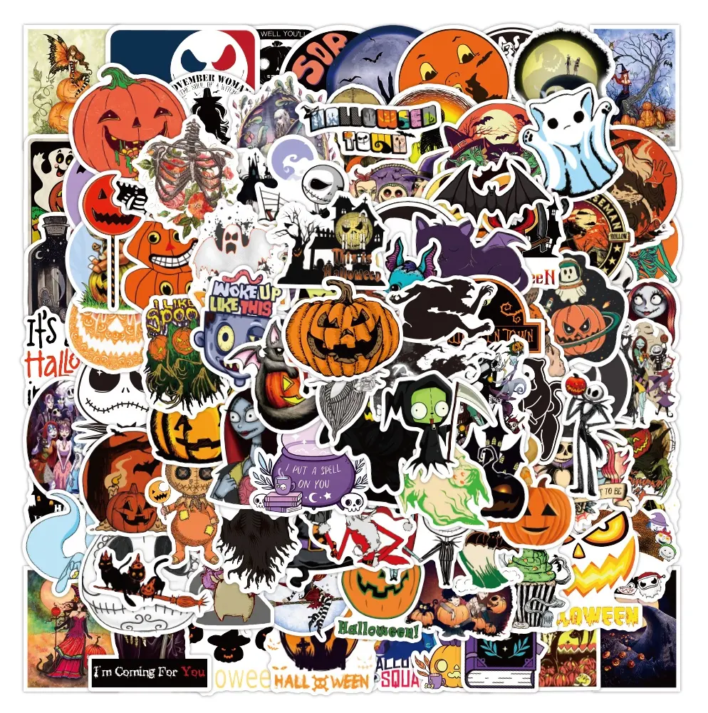 100pcs pumpkin festival stickers children Horror Ghost Skeleton cool sticker waterproof laptop graffiti Halloween party sticker