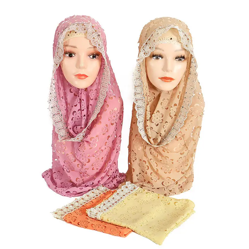 Hot Sale New Design Plain Women Fashionable Muslim Hijab Polyester Lace Knit Islamic Abaya Hijab Women