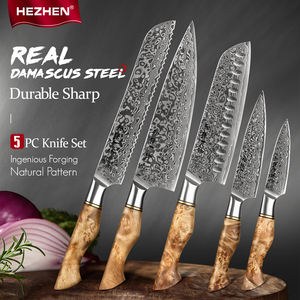HEZHEN Super Scherp Damascus Staal Premium Keukenmessenset Met Figuurhouten Sycamore Houten Handvat - Product Image 1
