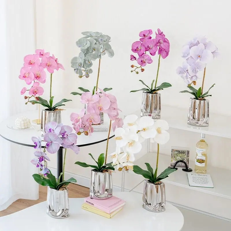 Flor artificial do alto grau Orquídea real do toque Bonsai 3D Flores artificiais decorativas home