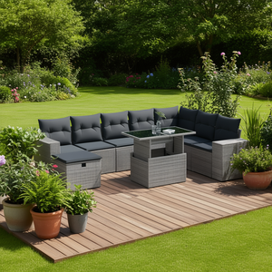 <b>Grey</b> Pe Rattan Garden Sofa Set Steel <b>Frame</b> 6 Seater Outdoor Furniture Contemporary Design - Product Image 2