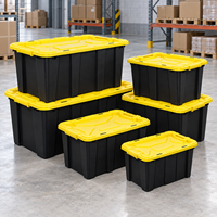 Boîte de rangement robuste avec base noire et couvercle jaune à clipser, pour la maison, la buanderie, le garage, le camping