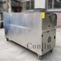 Chariot de restauration avec barbecue au charbon de bois en acier inoxydable, grill sans fumée avec système d'évacuation professionnel