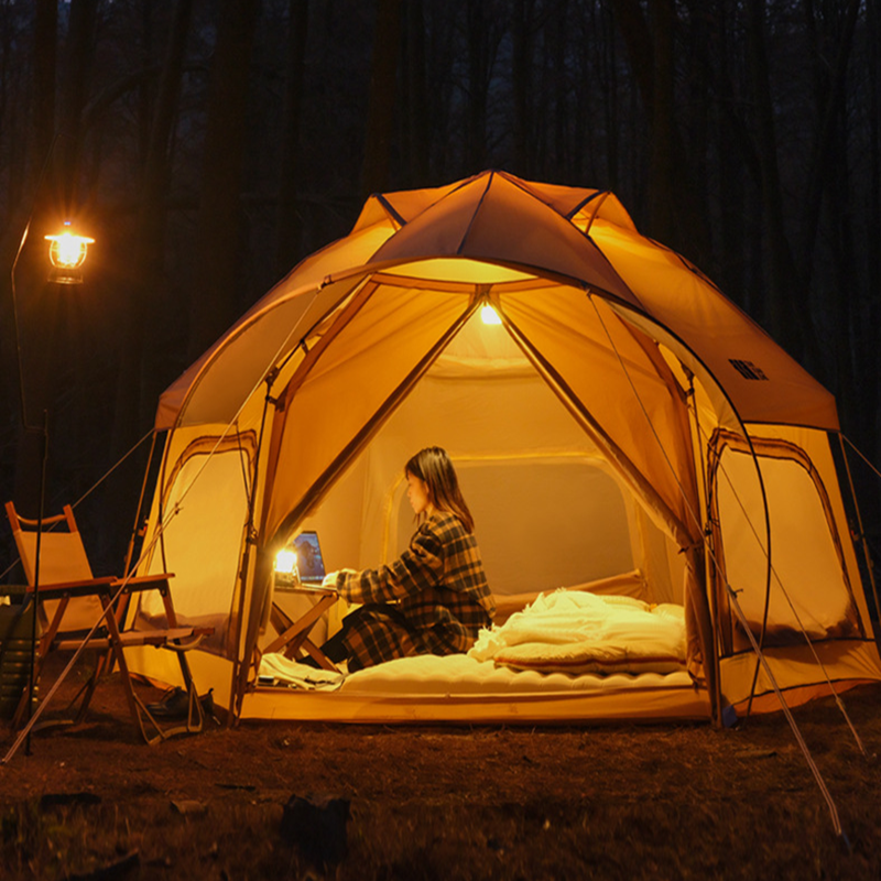 Палатка туристическая надувная, Всесезонная автоматическая палатка из полиэстера для кемпинга на 5-8 человек, водонепроницаемая, со светодиодными фонарями
