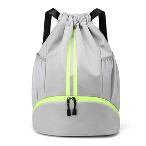 Unisex Black <b>Drawstring</b> <b>Backpack</b> 20-35L Mesh Side Pockets Zippered Bottom Compartment Travel Fashion Bag - Product Image 5