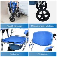 Toilette pliante légère en aluminium avec roues et repose-pieds, capacité de 125 kg, portable pour personnes âgées et handicapées