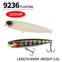 Leurre flottant en acier inoxydable, type crayon, appât dur artificiel 85mm/11g, pour pêche en surface, longue portée, eau douce et marine, pour achigan