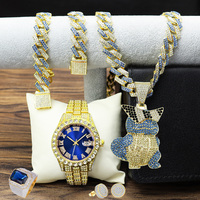 Montre pour hommes à maillons cubains glacés avec chaîne montres Bracelet Collier Pendentif Bague Boucles d'oreille Ensemble de bijoux pour hommes Ensemble de montres Hip Hop