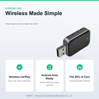 KAIWO Wireless CarPlay Adapter WiFi6 USB Plug-n-Play untuk Perjalanan Sehari-hari dan Road Trip, Tanpa Sentuh, Kontrol Suara, Panggilan, Peta Online