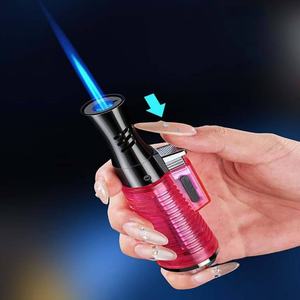 Briquet torche miniature transparent, <span class=keywords><strong>rechargeable</strong></span> au <span class=keywords><strong>gaz</strong></span> butane, coupe-vent avec réservoir de <span class=keywords><strong>gaz</strong></span> visible, flamme réglable pour barbecue et cuisine - Product Image 2