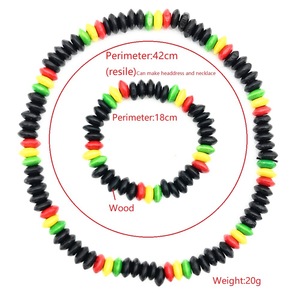 Hot Bán Đỏ Vàng Màu Xanh Lá Cây Màu <span class=keywords><strong>Rasta</strong></span> Vòng Cổ Vòng Đeo Tay Cho Jamaica Đồ Trang Sức Boho Handmade Bằng Gỗ Đính Cườm Choker Dây Chuyền - Product Image 2