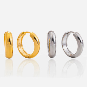 <b>Huggie</b> Earrings 18K Stainless Steel Gold <b>Silver</b> Round Geometric Design For Women Jewelry Fashion Earrings - Product Image 1