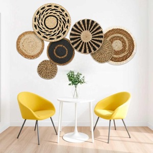 Panier <span class=keywords><strong>mural</strong></span> rond en rotin tressé style bohème, décoration murale suspendue tissée à la main, art <span class=keywords><strong>mural</strong></span> tressé pour salon, chambre à coucher, décoration de maison de style farmhouse - Product Image 1