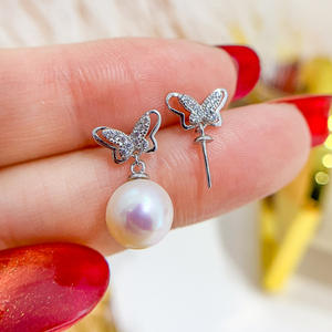 Accessoires en argent S925 pour la création de bijoux, plateau vide en argent avec motif papillon, pour boucles d'oreilles en perles de 7-10 mm, produit boucles d'oreilles en perles - 20942 - Product Image 4