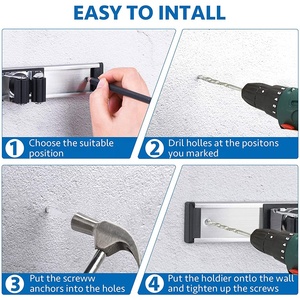 धातु की दीवार माउंट ब्रोम और मॉप धारक आयोजक सुविधाजनक भंडारण और पहुंच के लिए स्व-चिपकने वाला क्लिप ग्रिपर - Product Image 4