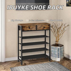 IBUYKE Zapatero Metálico Moderno y Minimalista de 5 Niveles Ajustables con 2 Cajones de Tela, Gran Capacidad para 12-16 Pares, Mueble para el Hogar - Product Image 2