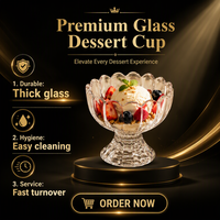 Coupe à dessert en verre transparent à bord festonné cannelé avec base sur pied pour cafés et pâtisseries