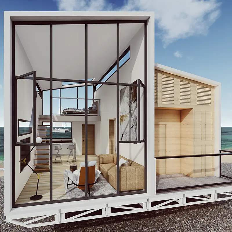 Prefabricada lujo luz marco de acero casa móvil casa moderna villa de playa