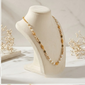 Bijoux ethniques élégants pour femmes, collier traditionnel en or et perles avec perles en émail vert - Product Image 6