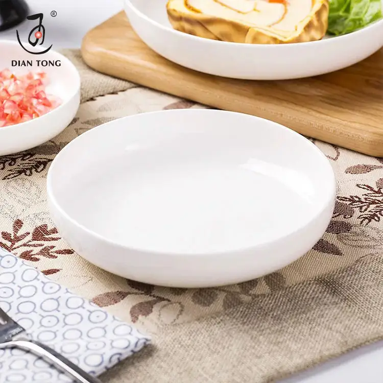Placa de salada de porcelana branca lisa, 4/7/8 polegadas, prato de <span class=keywords><strong>cerâmica</strong></span> para coletar e restaurante