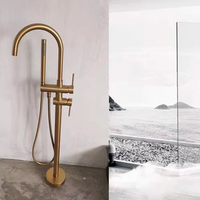 Robinetterie de douche et baignoire autoportante en laiton brossé doré moderne pour salle de bain