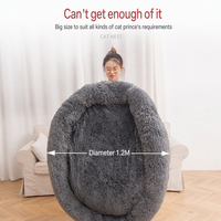 Lit pour chien en forme de donut, moderne, en peluche longue, apaisant, lavable, en fibres douces, écologique, portable, pour grands chiens et chats, vente en gros