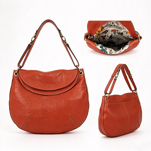 Sac à main à rabat en cuir véritable avec bandoulière réglable et doublure florale intérieure, idéal pour le quotidien - Product Image 4