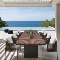 Ensemble de table et chaises de salle à manger en teck de luxe pour l'extérieur, mobilier de jardin haut de gamme pour hôtel et villa