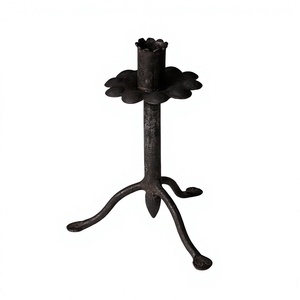 <b>Standing</b> Metal Chamberstick With Flower Base Black Finished for Home Wedding Event <b>Lighting</b> Decoration <b>On</b> Sale - Product Image 1
