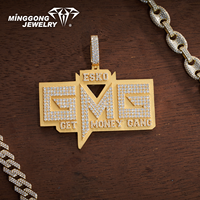 Pendentif personnalisé en argent sterling plaqué or 10K/14K/18K/22K avec moissanite, design texte GMG, style hip-hop, bijoux fins