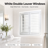 Fenêtres à double volet modernes blanches, finition blanc brillant, poignées doubles, lames réglables, conception de ventilation pour maison résidentielle