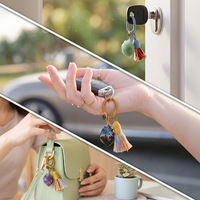 Porte-clés en pierre naturelle en forme de cœur, style bohème, breloque améthyste et quartz rose pour sac, pendentif de voiture, accessoire vestimentaire, vente en gros